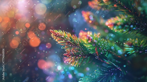 Cosmic Conifers: Fir leaves shimmer with Nebula-inspired colors, their brilliance rivaling the beauty of distant galaxies. photo