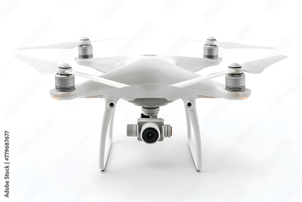 Small drone with camera and four blades isolated on white Small drone with camera and four blades isolated on white