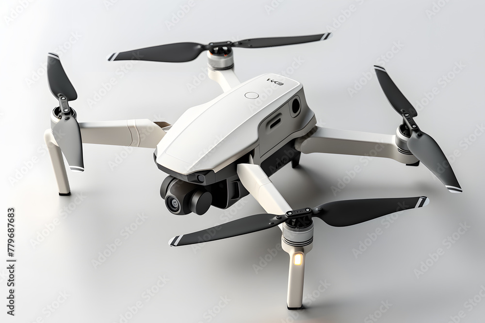 Small drone with camera and four blades isolated on white Small drone with camera and four blades isolated on white