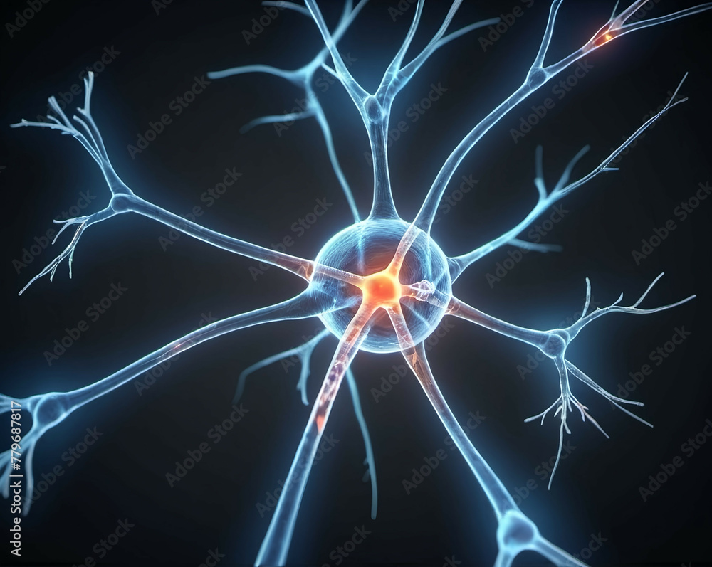 The nervous system. A complex network of nerves and nerve cells. Neurons 3D render.