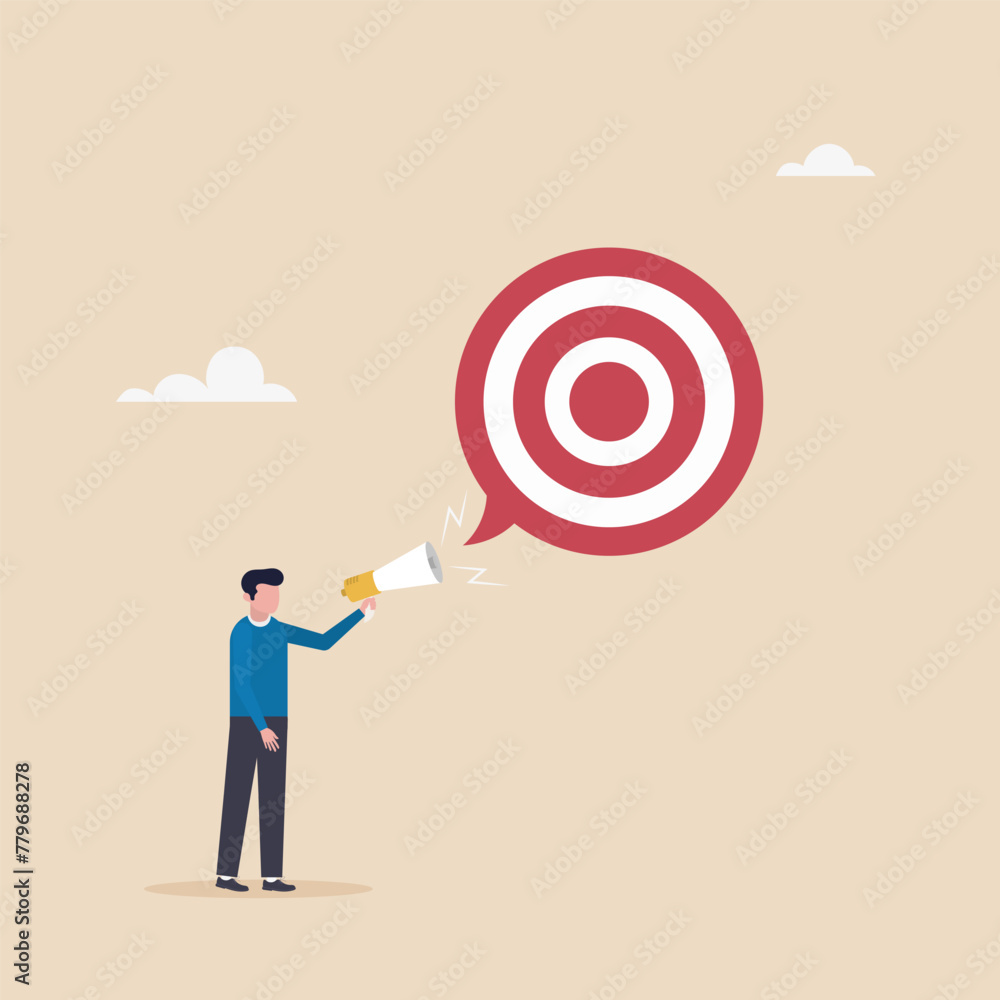 A businessman will announce a new goal or task using a megaphone. Announce a new year's goal, resolution or business goal, goal or motivation for success.
A businessman will announce a new goal or task using a megaphone. Announce a new year's goal, resolution or business goal, goal or motivation for success.
