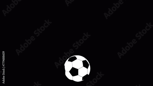 Bouncing ball. Ball jumps up and down. Football. Ball rotation. Loop animation of bounced soccer ball. Realistic 3D soccer ball. Video animation. Alpha channel