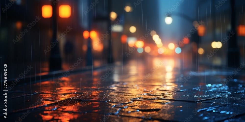 rainy day on the city street Generative AI