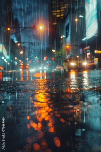 rainy day on the city street Generative AI