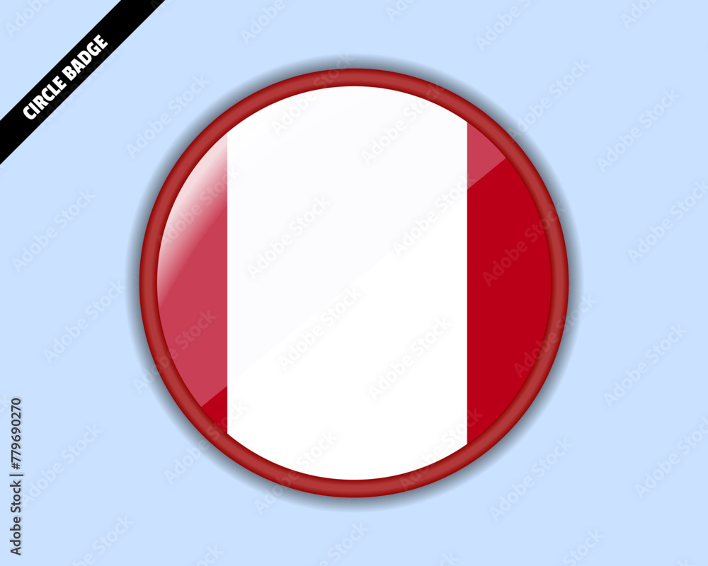 Peru flag circle badge, vector design, rounded sign with reflection Peru flag circle badge, vector design, rounded sign with reflection