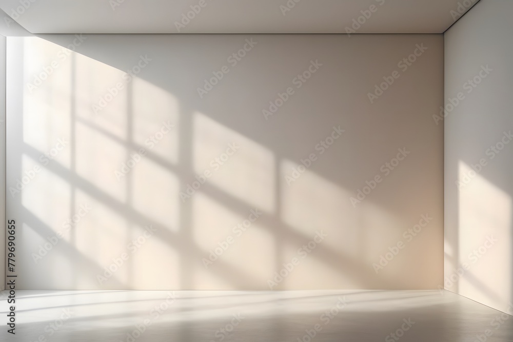 Empty clean room with shadow of window with sunlight Empty clean room with shadow of window with sunlight