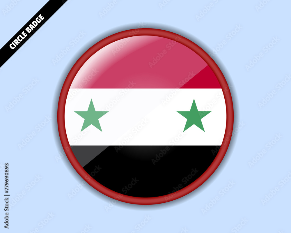 Syria flag circle badge, vector design, rounded sign with reflection Syria flag circle badge, vector design, rounded sign with reflection