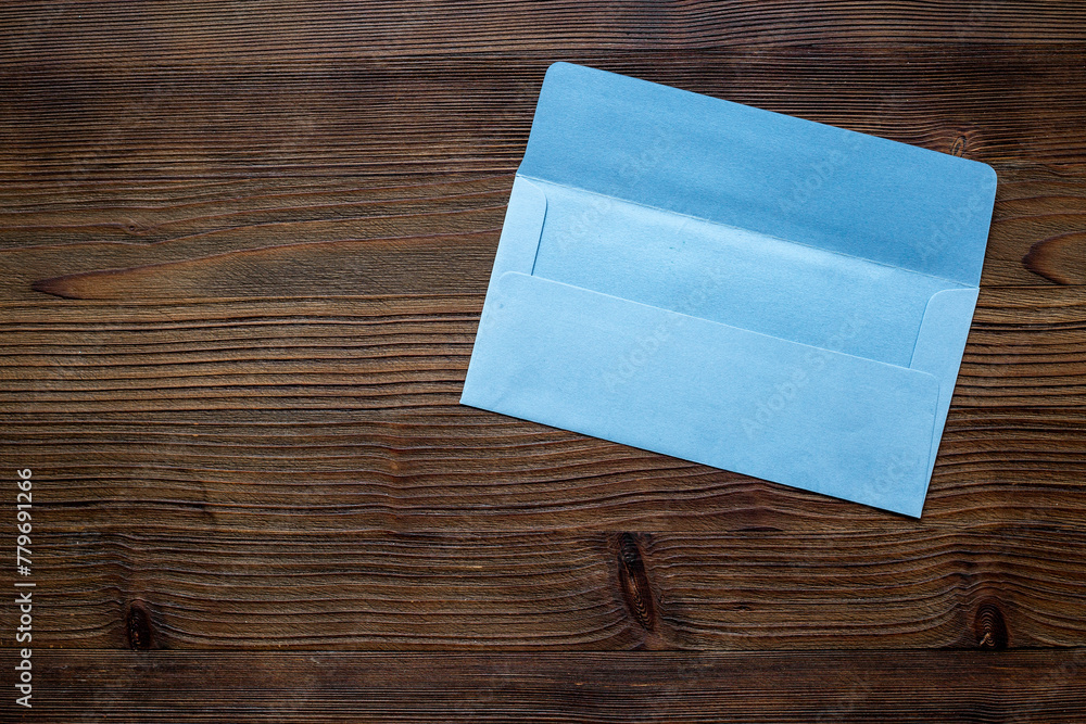 Blank paper envelope for letters. Space for text, top view Blank paper envelope for letters. Space for text, top view