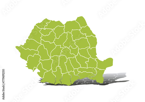 Mapa verde de Rumania en fondo blanco.