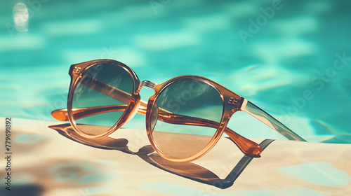 Sunglasses near the pool. Vacation time © Nittaya