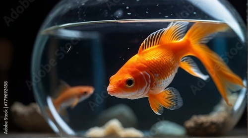 goldfish in a round aquarium.