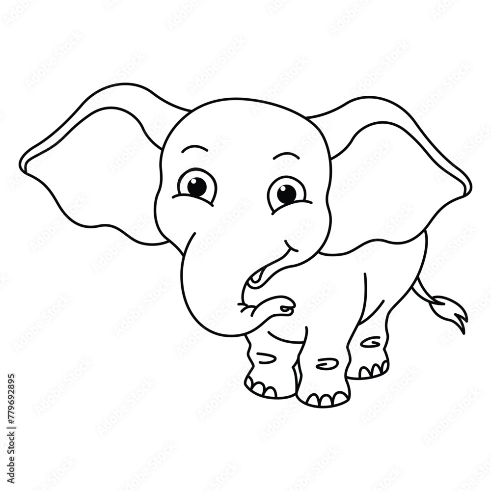 Fototapeta premium Funny elephant cartoon for coloring book.