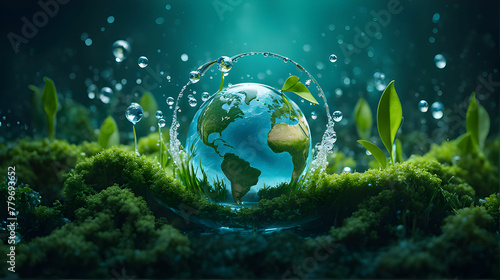 Ecology and world water day, Saving water and world Environment day, environmental protection and save earth water, Paper art 