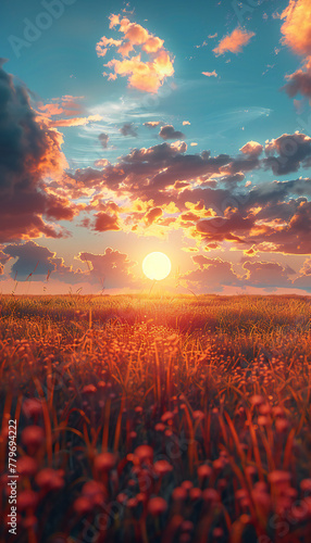 Landscape vertical recreation of field at sunset or dawn	