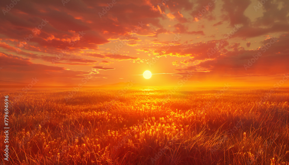 Landscape of field at sunset or dawn