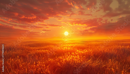 Landscape recreation of field at sunset or dawn 