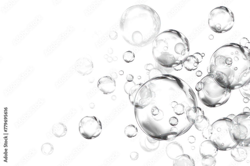 realistic flying soap bubbles isolated on transparent or white background PNG