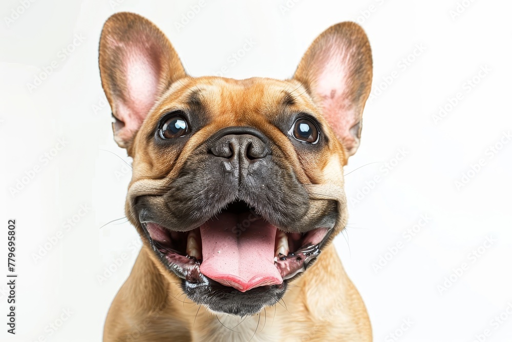 Fototapeta premium French bulldog sticking out tongue on white background