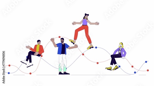 Wallpaper Mural Diverse people on line chart waves line 2D animation. Waveform graph adults analysts traders 4K video motion graphic. Analysis data visualization linear animated cartoon flat concept, white background Torontodigital.ca