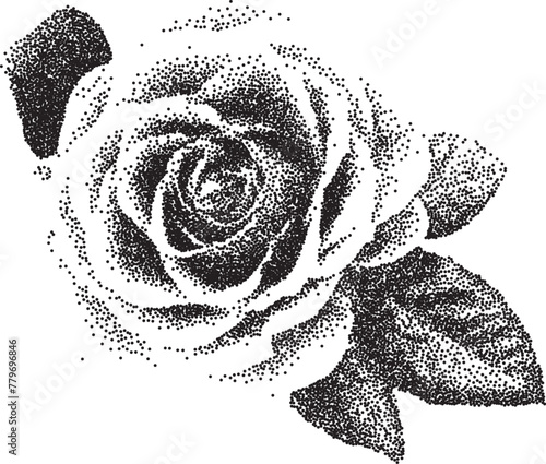Grunge grain rose with a xerox or grainy photocopy effect. Dotted flower with halftone stipple effect for gothic collage design. Vector illustration.	