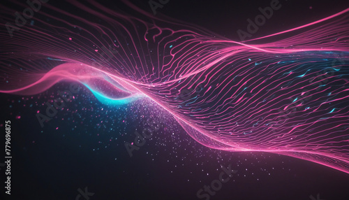 Futuristic Neon Data Transfer Captivating Wallpaper of High-Speed Wave Lines and bright colors Pink-Blue Bokeh Lights