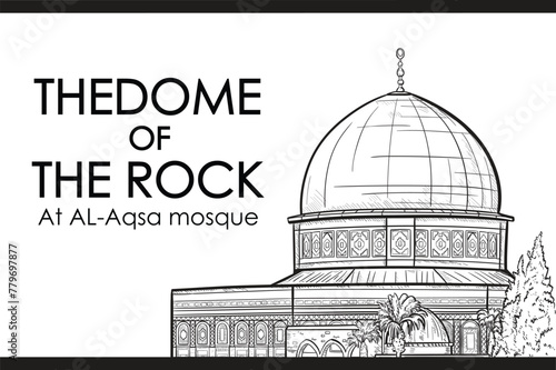 Dome of the rock at Al-Aqsa mosque -Palestine ,coloring page	
