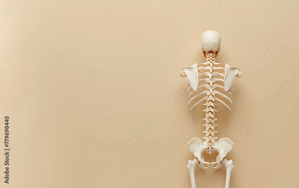 Human Skeleton Spinal Vertebral Column focus on a plain medical background with space for text. generative ai Human Skeleton Spinal Vertebral Column focus on a plain medical background with space for text. generative ai