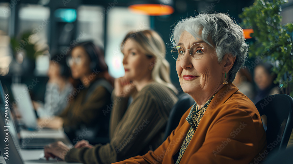 Photograph of diverse ethnicity group of beautiful senior women at a bar . Model photography.