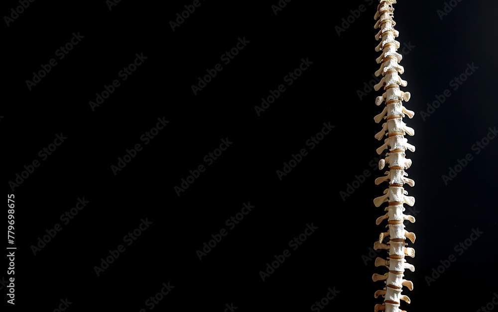 Human Skeleton Spinal Vertebral Column focus on a plain medical background with space for text. generative ai Human Skeleton Spinal Vertebral Column focus on a plain medical background with space for text. generative ai