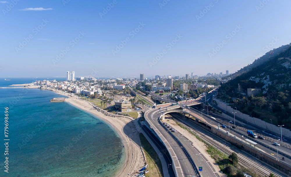 Haifa City in Israel. Cityscape, Drone Point of View