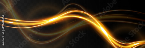 Light wave,shiny gold lines.Color glowing design element.Wavy bright stripes.Vector illustration.	

