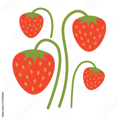 Fototapeta Naklejka Na Ścianę i Meble -  color isolated strawberry in flat shape style in vector. image of natural healthy eco food.template for logo sticker poster print decor design