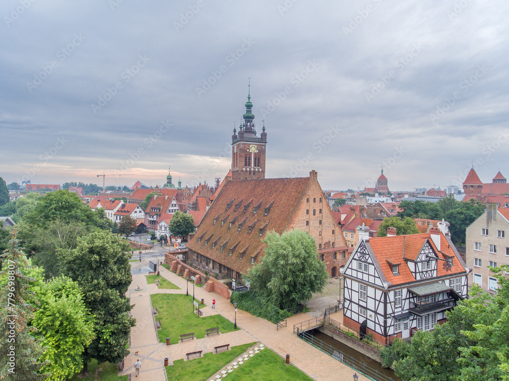 Gdanks Old Town Hall. Poland. City Hall. Drone Point of View.