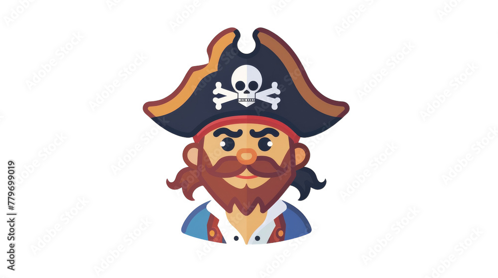 Cute Cartoon Pirate Head Icon vector on transparent background.