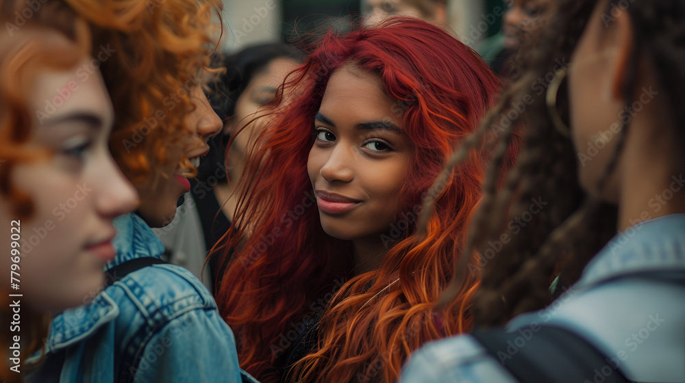 Photograph of diverse ethnicity group of beautiful girls walking on the street . Model photography. Photograph of diverse ethnicity group of beautiful girls walking on the street . Model photography.