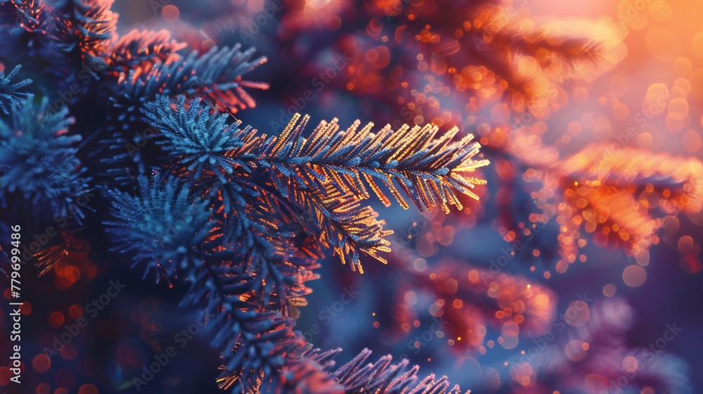 Frigid Fir: Fir leaves dusted with frost exhibit a stunning contrast of hot and cold tones. Frigid Fir: Fir leaves dusted with frost exhibit a stunning contrast of hot and cold tones.