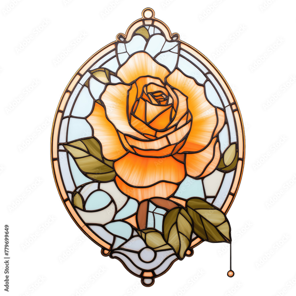 Obraz premium Elegant Peach Rose Stained Glass Gothic Window Illustration on Transparent Background