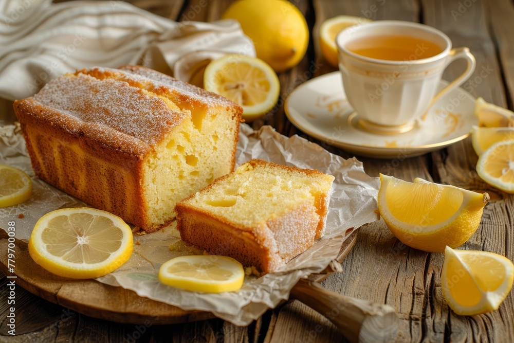 Lemon pound cake on rustic wooden backdrop with tea Classic breakfast or tea time treat English lemon loaf recipe Lemon pound cake on rustic wooden backdrop with tea Classic breakfast or tea time treat English lemon loaf recipe