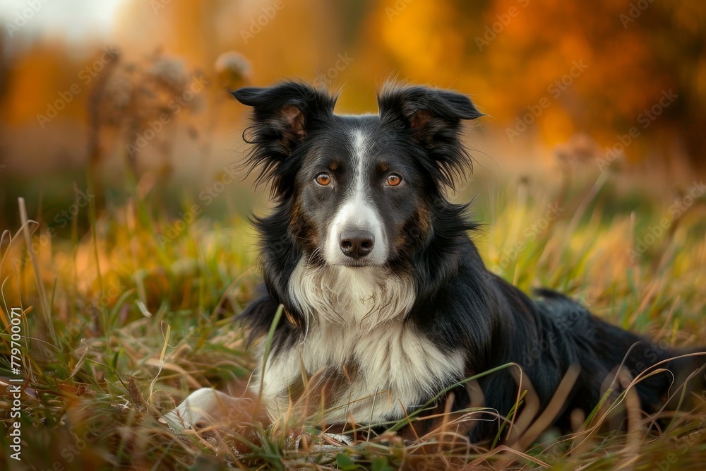 Male border collie posing cutely in park