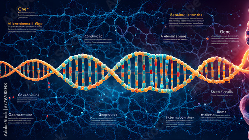 DNA, deoxyribonucleic acid, viruses, chemical molecules, technological concept background, biomedicine photo
