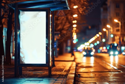 Nighttime mockup of bus stop advertising light box