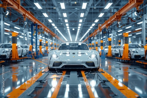 Automotive Excellence: Silver Sports Cars on Production Line © Sandris