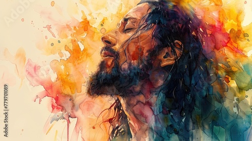 heartwarming watercolor portrayal of Jesus Christ welcoming souls into heaven, his expression radiating love and acceptance.