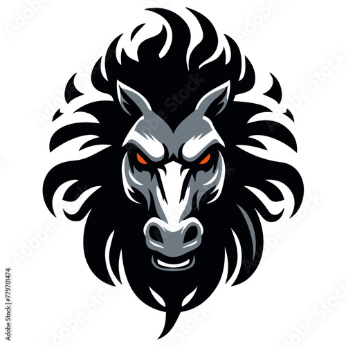 Stylized Horse Mascot Logo with Flames

