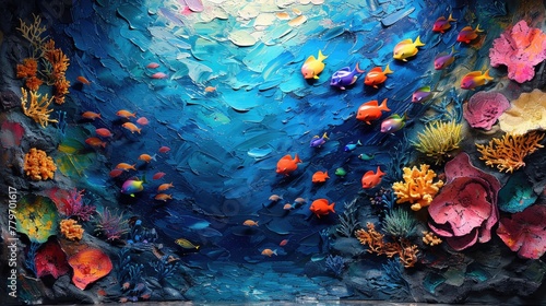 A whimsical underwater scene with colorful fish and coral reefs  brought to life with vibrant oil paints.