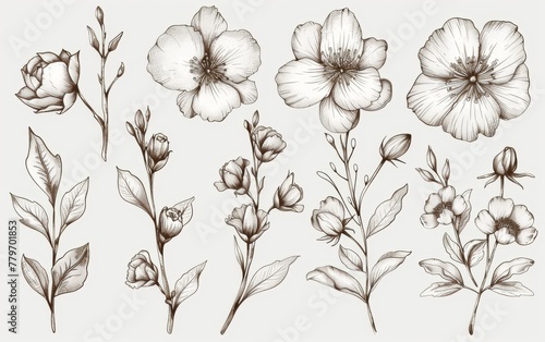 Hand drawn floral elements with sketchy style