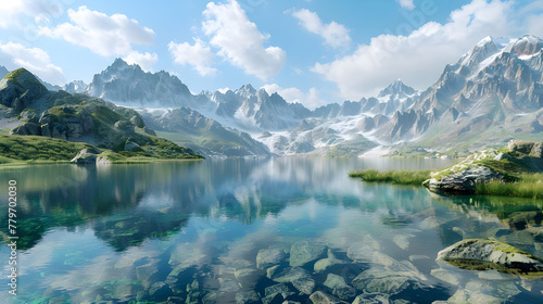 Crystal-clear lakes embraced by towering peaks - Ai generated © mady