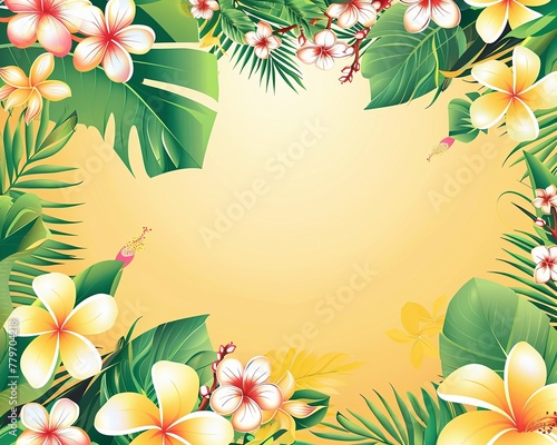 Floral design featuring frangipani flowers in a frame or border, perfect for summer invitations, cards, or decorations