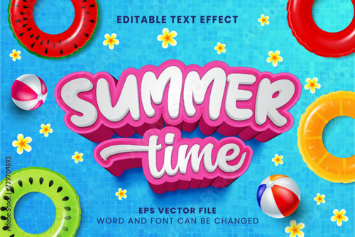 Summer time 3d editable vector text effect. Summer holiday text style