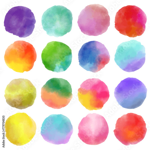 水彩のカラフルな円のグラフィック素材